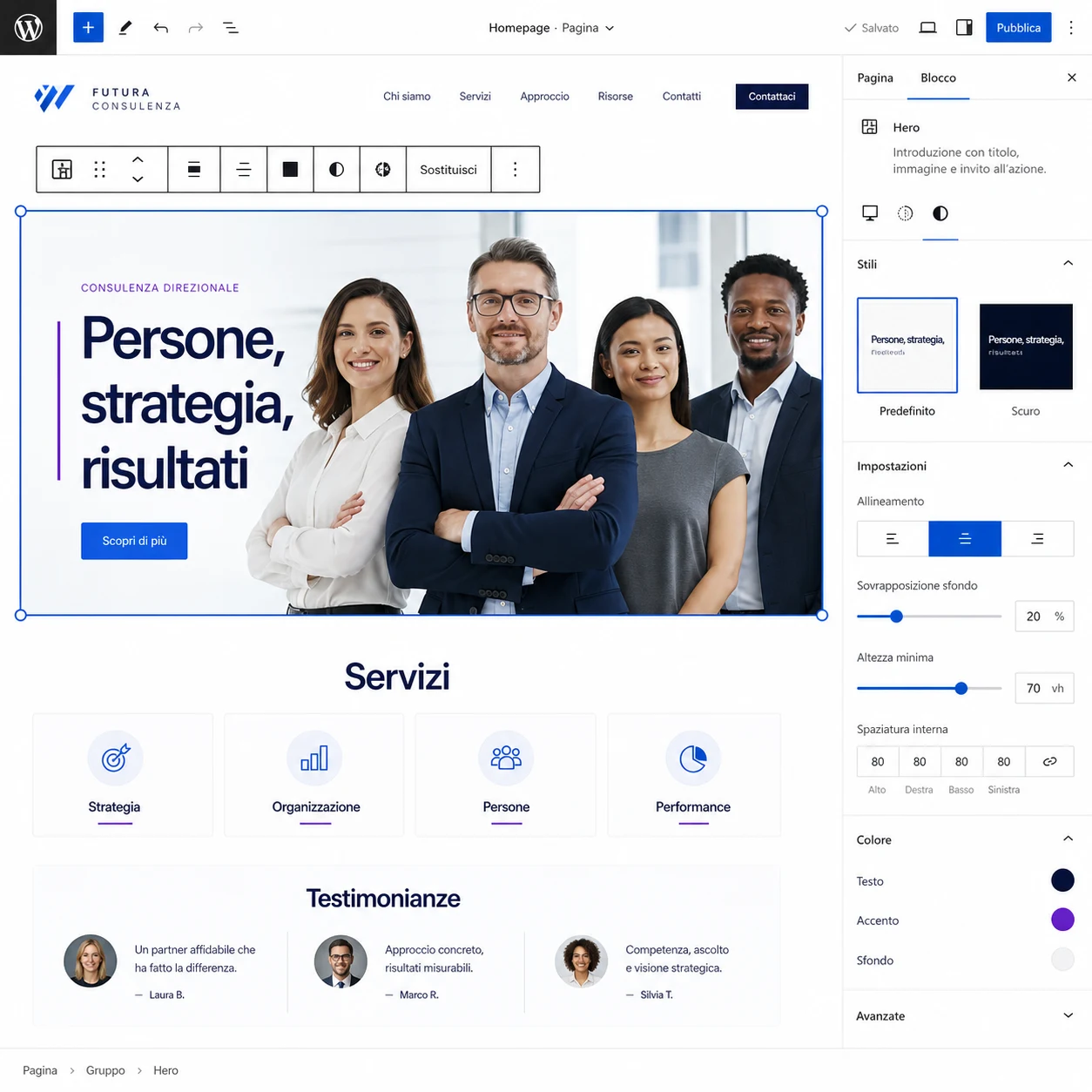 Gestione sito WordPress con editor visuale