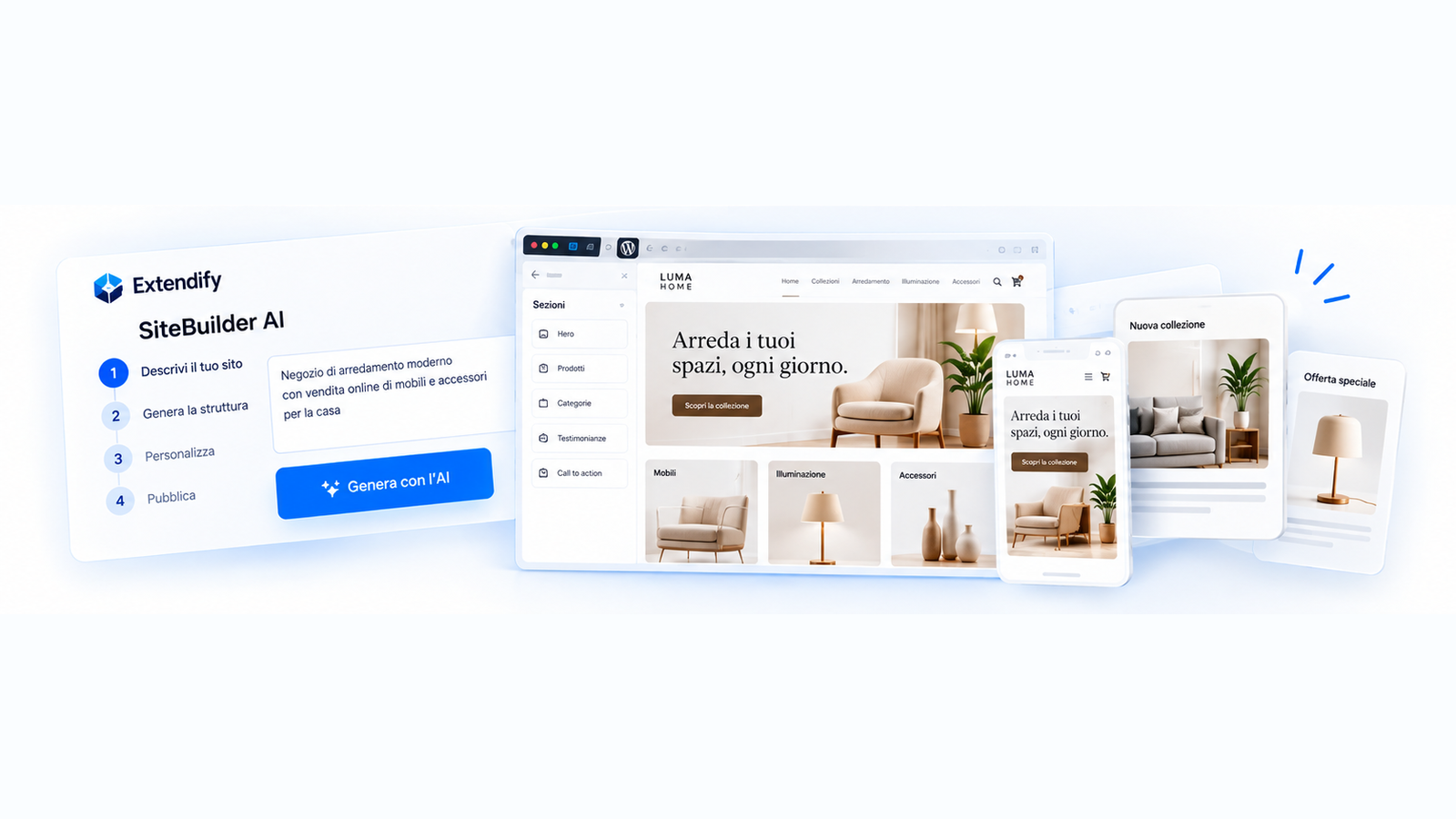 SiteBuilder AI per creare pagine e contenuti WooCommerce